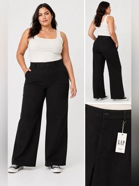 GAP Black Mid-Rise Wide-Leg Khaki Pants Plus Size 18 Tall NWT Tencel Blend